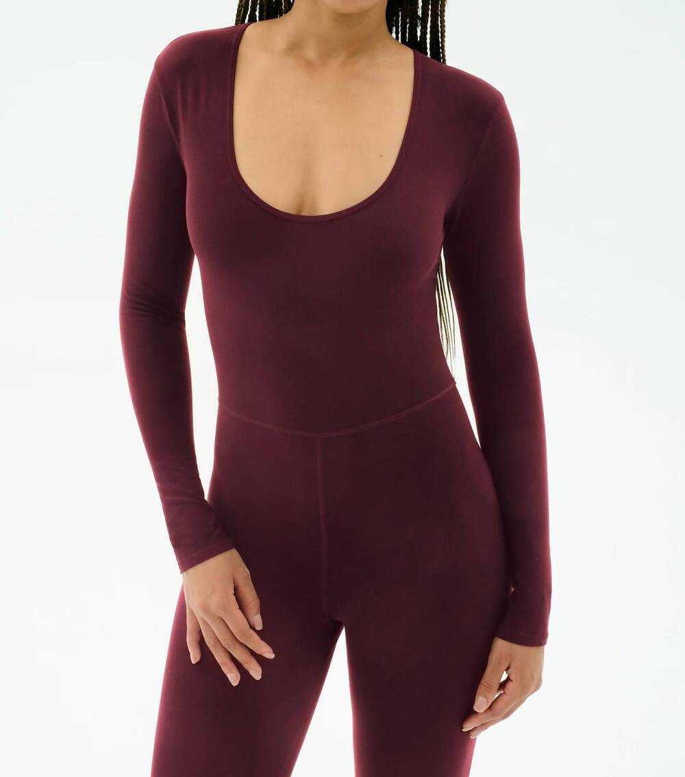 NEW SPLITS59 chloe airweight scoop neck jumpsuit in dark cherry
